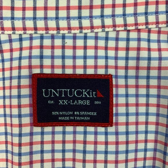 UntuckIt Kemmeter Shirt Mens 2XL XXL Pink Blue Gingham Plaid Nylon Blend Button - Picture 5 of 10